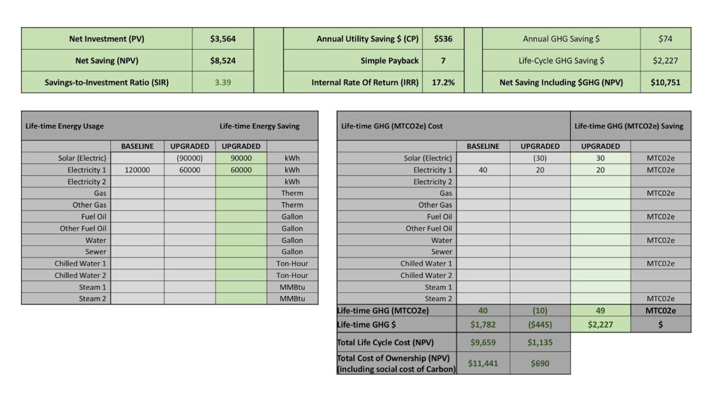 LCCA Demo output spreadsheet