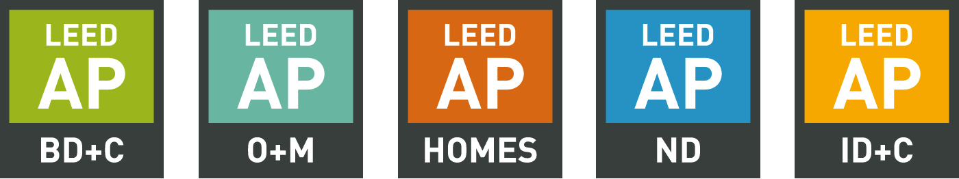 LEED AP BD+C, O+M, HOMES, ND, ID+C logos