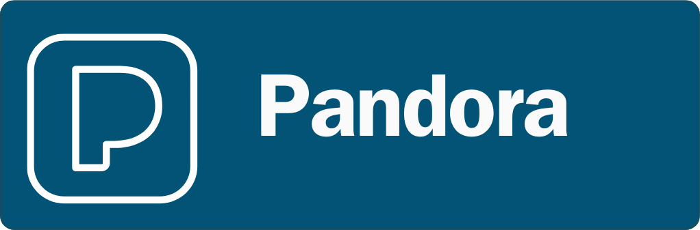 blue box with Pandora logo and "Pandora" in white